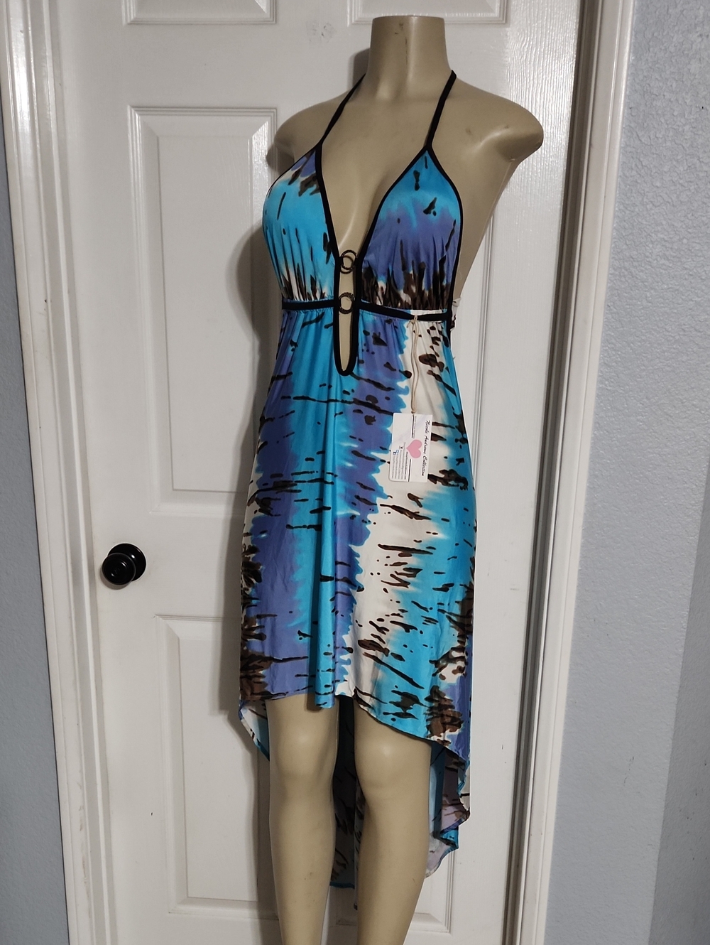 Blue Ombre Halter High-Low Dress with Ring Accents New.!!